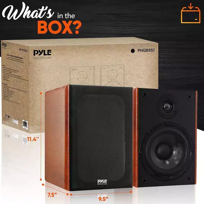 Pyle Diffusori da Scaffale Home Theater - PHQBS52, Woofer da 5.25, Tweeter a Cupola in Seta da 1, Coppia, Nero