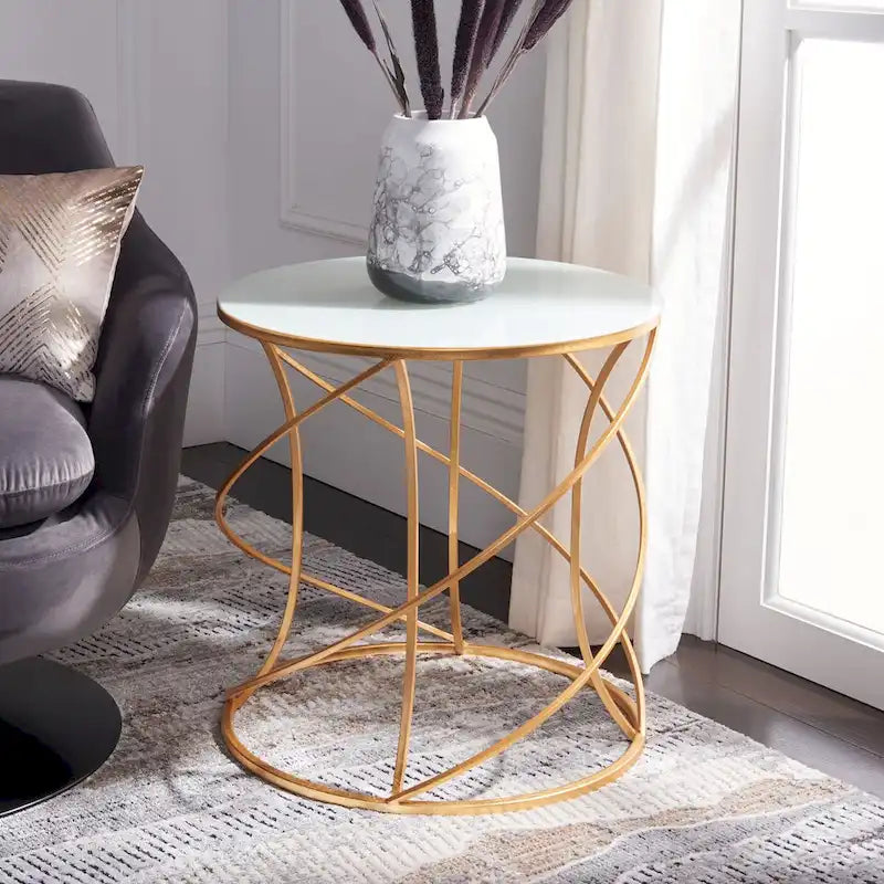SAFAVIEH Treasures Jeanine Gold/ White Top Accent Table - 20  x 20  x 21.2  - 20Wx20Dx21H