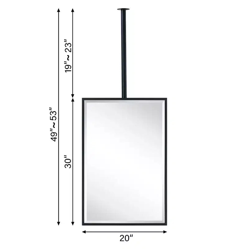TEHOME Seren Specchio rettangolare da bagno da 20 pollici L x 30 pollici H con cornice in metallo, montaggio a soffitto, nero opaco