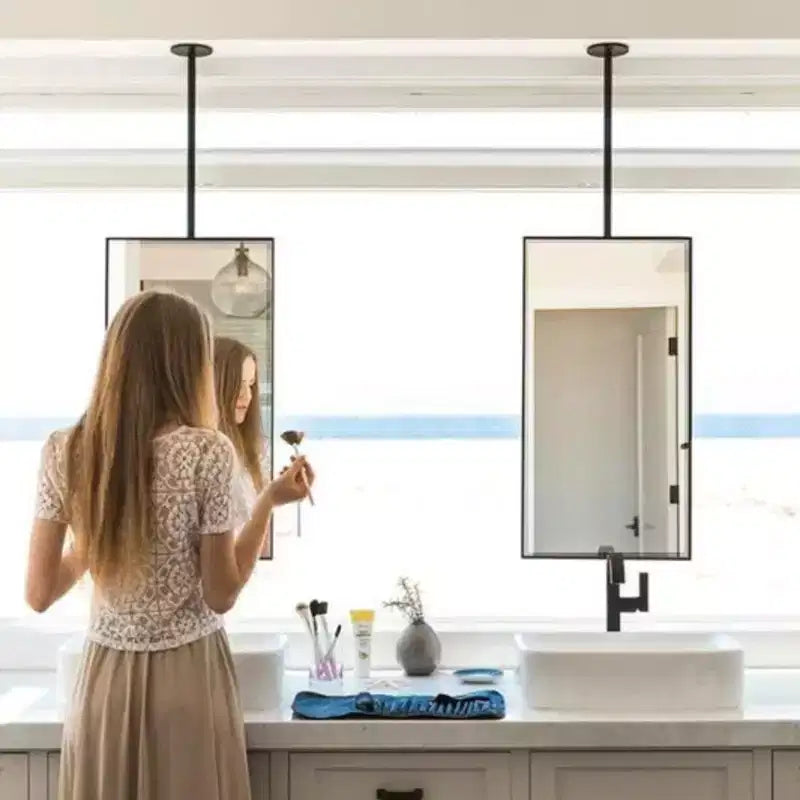TEHOME Seren Specchio rettangolare da bagno da 20 pollici L x 30 pollici H con cornice in metallo, montaggio a soffitto, nero opaco