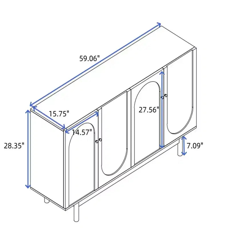 Credenza a Buffet, Mobile Contenitore Moderno da Cucina con 4 Ante e Ripiani Regolabili, Credenza in Legno per Ingresso e Soggiorno