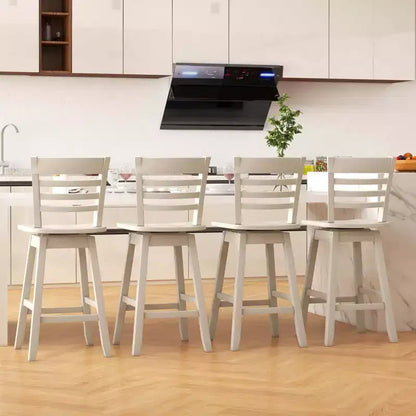 Costway 4 PCS 24.5 Counter Height Bar Chairs Swivel Bar Stools with Hollow Backrest Brown/White