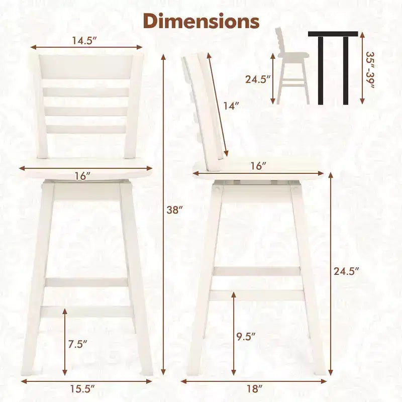 Costway 4 PCS 24.5 Counter Height Bar Chairs Swivel Bar Stools with Hollow Backrest Brown/White