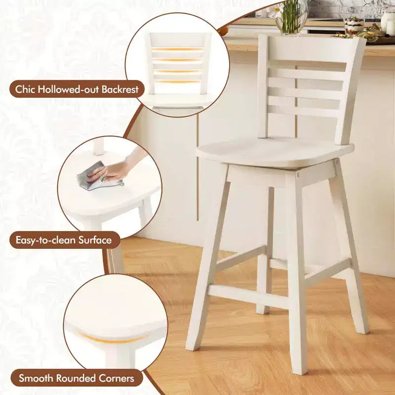 Costway 4 PCS 24.5 Counter Height Bar Chairs Swivel Bar Stools with Hollow Backrest Brown/White
