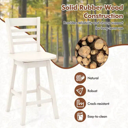 Costway 4 PCS 24.5 Counter Height Bar Chairs Swivel Bar Stools with Hollow Backrest Brown/White