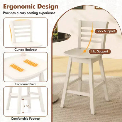 Costway 4 PCS 24.5 Counter Height Bar Chairs Swivel Bar Stools with Hollow Backrest Brown/White