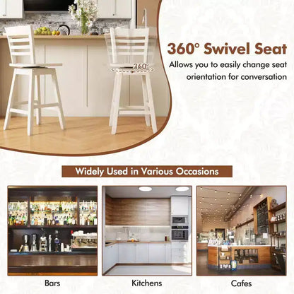 Costway 4 PCS 24.5 Counter Height Bar Chairs Swivel Bar Stools with Hollow Backrest Brown/White