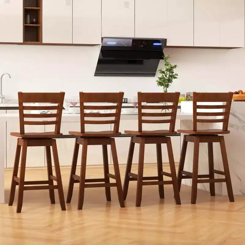 Costway 4 PCS 24.5 Counter Height Bar Chairs Swivel Bar Stools with Hollow Backrest Brown/White