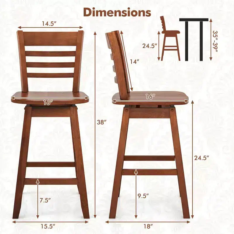 Costway 4 PCS 24.5 Counter Height Bar Chairs Swivel Bar Stools with Hollow Backrest Brown/White