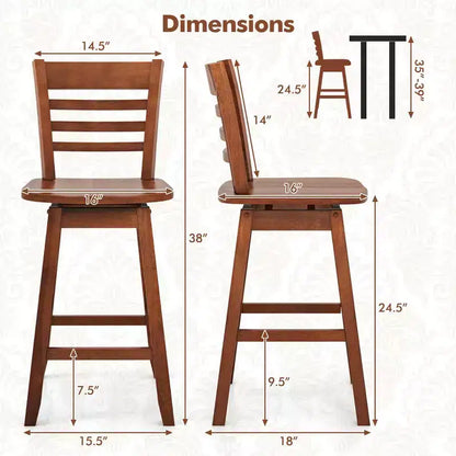 Costway 4 PCS 24.5 Counter Height Bar Chairs Swivel Bar Stools with Hollow Backrest Brown/White