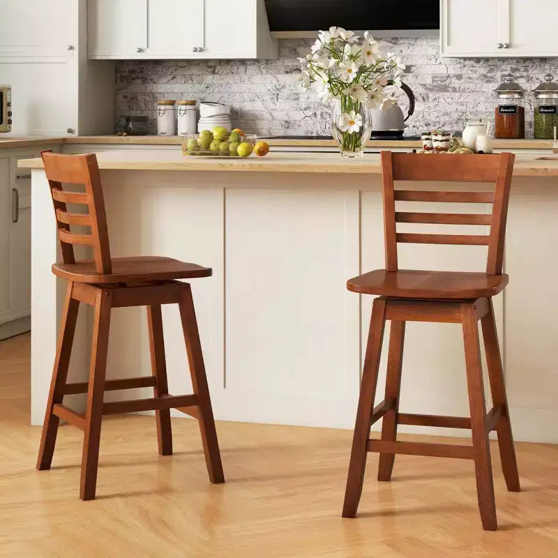 Costway 4 PCS 24.5 Counter Height Bar Chairs Swivel Bar Stools with Hollow Backrest Brown/White