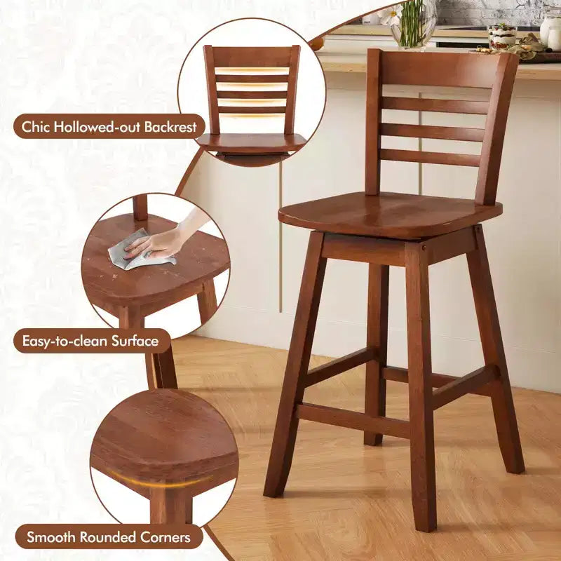 Costway 4 PCS 24.5 Counter Height Bar Chairs Swivel Bar Stools with Hollow Backrest Brown/White