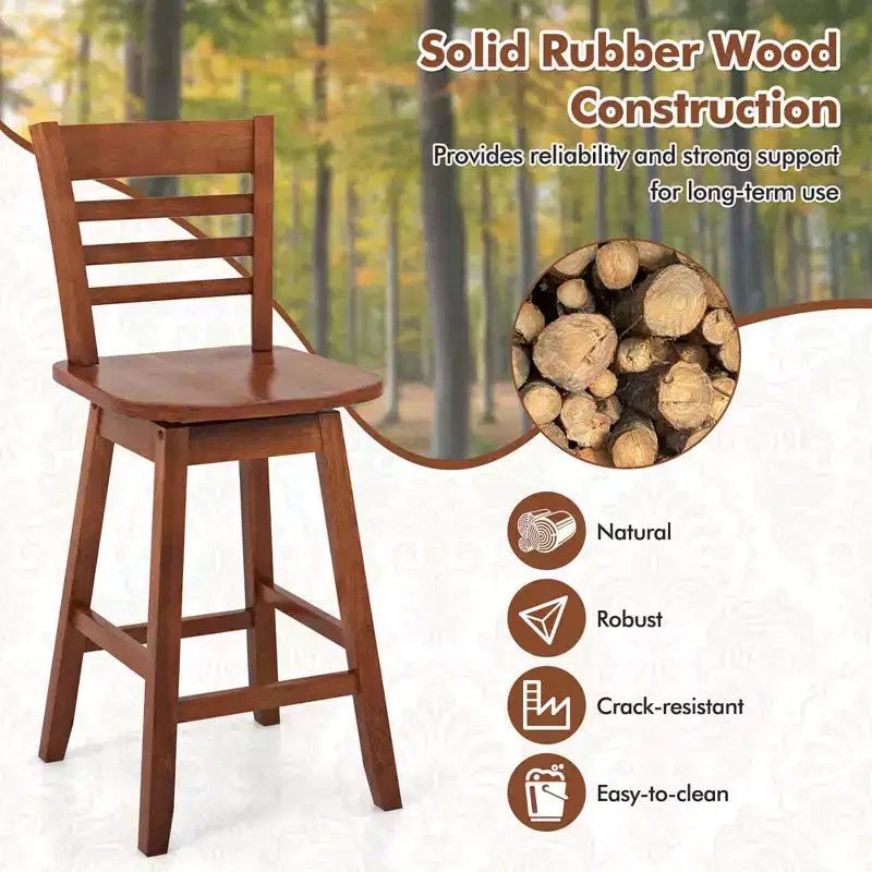 Costway 4 PCS 24.5 Counter Height Bar Chairs Swivel Bar Stools with Hollow Backrest Brown/White