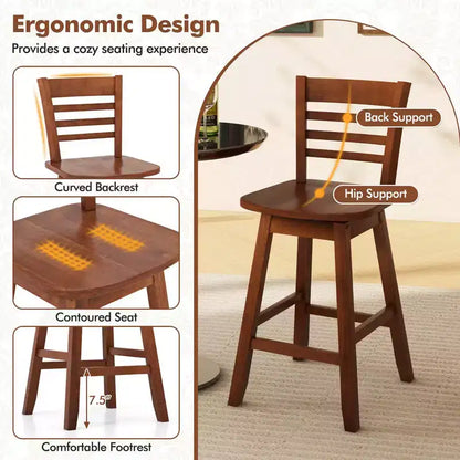 Costway 4 PCS 24.5 Counter Height Bar Chairs Swivel Bar Stools with Hollow Backrest Brown/White
