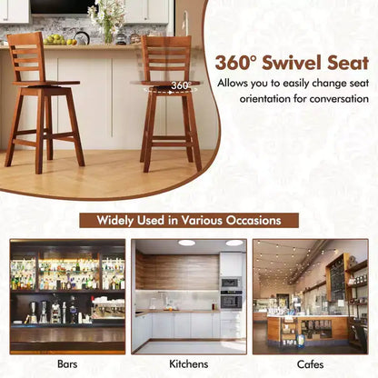 Costway 4 PCS 24.5 Counter Height Bar Chairs Swivel Bar Stools with Hollow Backrest Brown/White