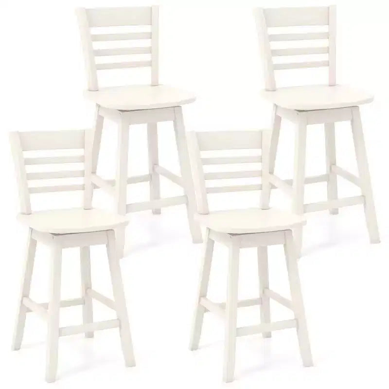 Costway 4 PCS 24.5 Counter Height Bar Chairs Swivel Bar Stools with Hollow Backrest Brown/White