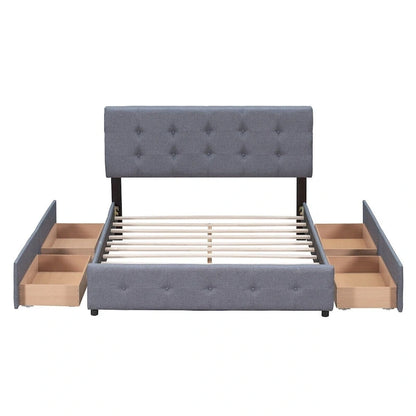 Merax Queen Upholstered Platform Bed with 4 Drawers