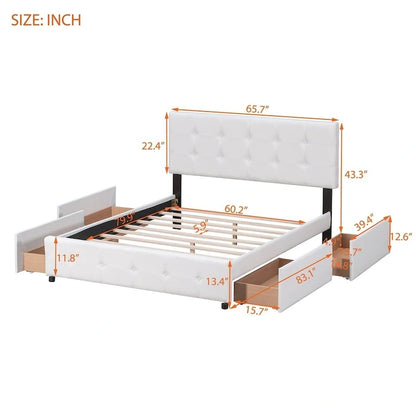 Merax Queen Upholstered Platform Bed with 4 Drawers