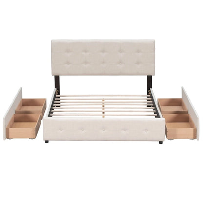 Merax Queen Upholstered Platform Bed with 4 Drawers