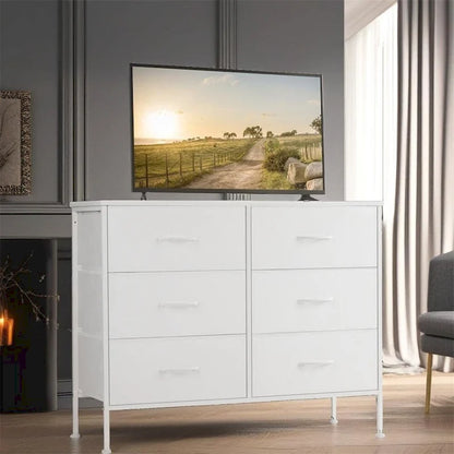 6 Drawers Dresser Chest with Metal Frame and Wooden Top