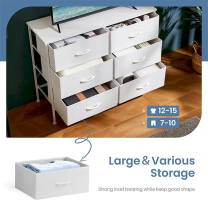 6 Drawers Dresser Chest with Metal Frame and Wooden Top