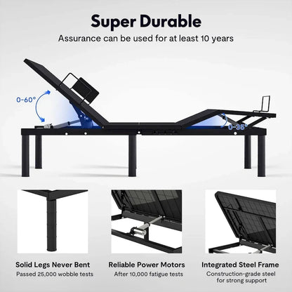 FunniHomi Twin XL/Queen/Split King Size Adjustable Bed Frame, Zero Clearance, Zero Gravity, Mattress Holder