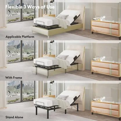 FunniHomi Twin XL/Queen/Split King Size Adjustable Bed Frame, Zero Clearance, Zero Gravity, Mattress Holder