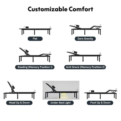 FunniHomi Twin XL/Queen/Split King Size Adjustable Bed Frame, Zero Clearance, Zero Gravity, Mattress Holder