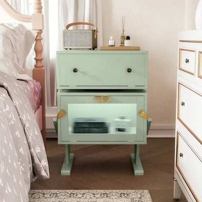 Nightstand with Rotating Drawer and LED Light Strip