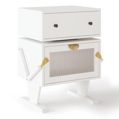 Nightstand with Rotating Drawer and LED Light Strip
