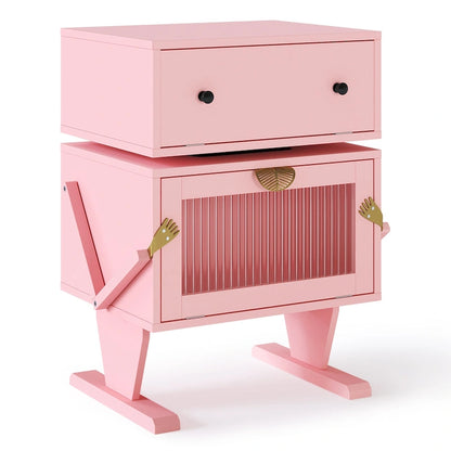 Nightstand with Rotating Drawer and LED Light Strip