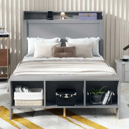 Letto a piattaforma con mensole integrate, luce LED e porte USB, full/twin size