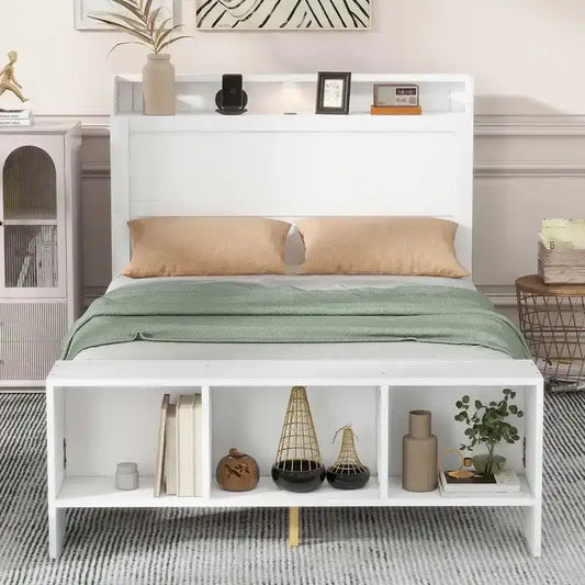 Platform Bed with Built-in Shelves,LED Light and USB Ports,Full/Twin Size