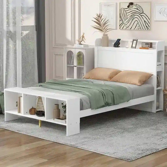 Letto a piattaforma con mensole integrate, luce LED e porte USB, full/twin size