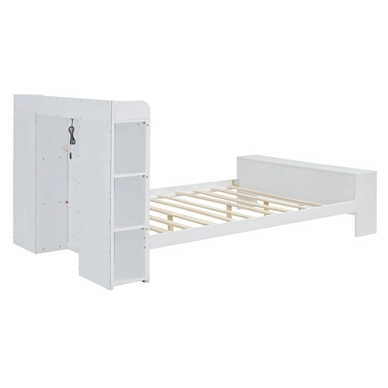 Letto a piattaforma con mensole integrate, luce LED e porte USB, full/twin size