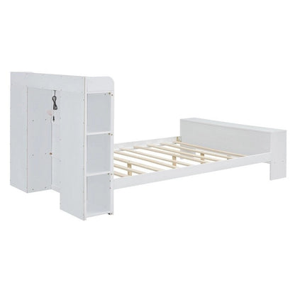 Letto a piattaforma con mensole integrate, luce LED e porte USB, full/twin size