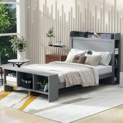 Letto a piattaforma con mensole integrate, luce LED e porte USB, full/twin size