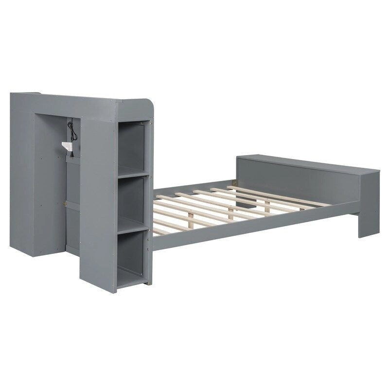 Letto a piattaforma con mensole integrate, luce LED e porte USB, full/twin size