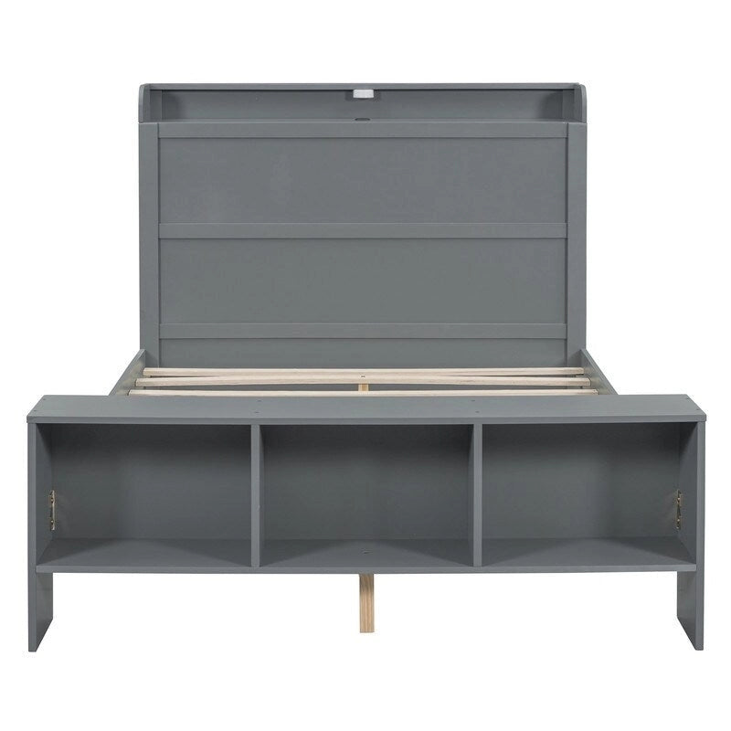Letto a piattaforma con mensole integrate, luce LED e porte USB, full/twin size