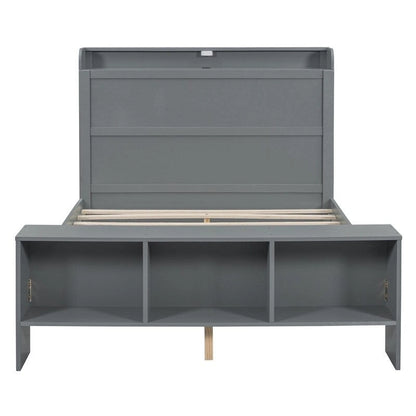 Letto a piattaforma con mensole integrate, luce LED e porte USB, full/twin size