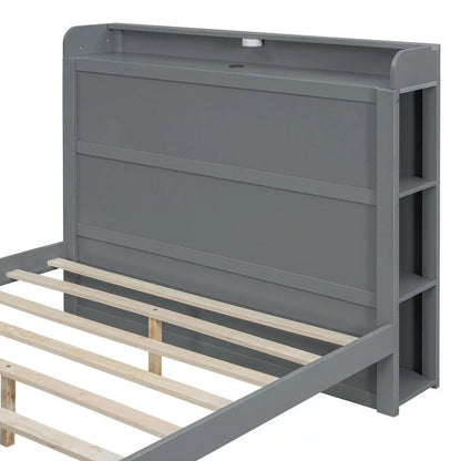 Letto a piattaforma con mensole integrate, luce LED e porte USB, full/twin size