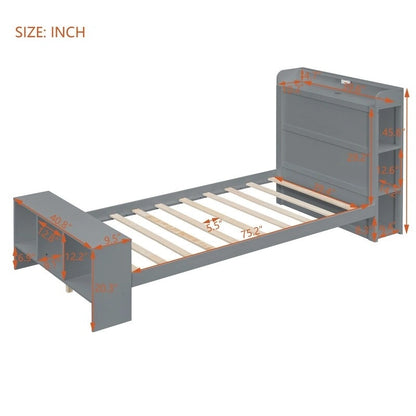 Letto a piattaforma con mensole integrate, luce LED e porte USB, full/twin size