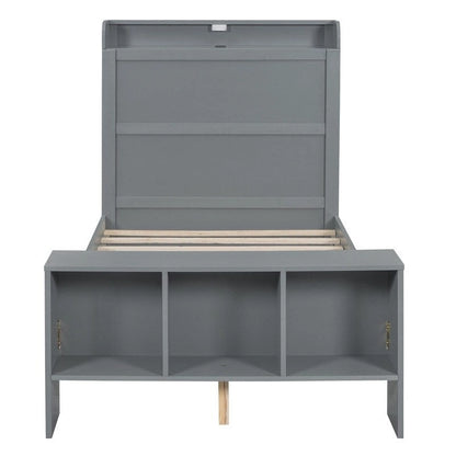 Letto a piattaforma con mensole integrate, luce LED e porte USB, full/twin size