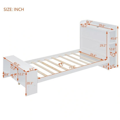 Letto a piattaforma con mensole integrate, luce LED e porte USB, full/twin size
