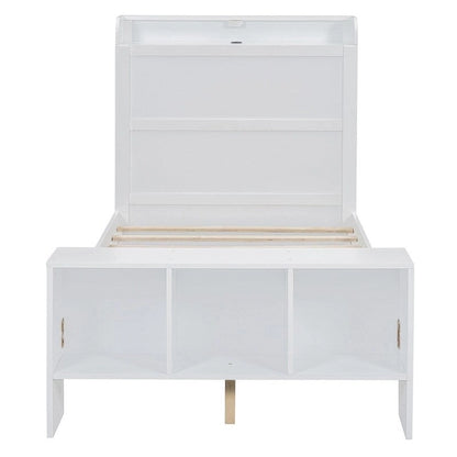 Letto a piattaforma con mensole integrate, luce LED e porte USB, full/twin size