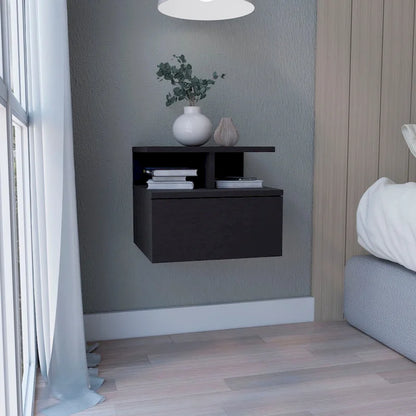 Floating Nightstand 12 H,Wall Mounted with Single Drawer and 2-Tier Shelf,for Bedroom,Closet,Entryway,College Dorm