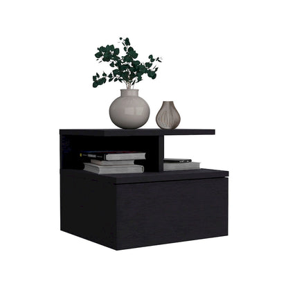Floating Nightstand 12 H,Wall Mounted with Single Drawer and 2-Tier Shelf,for Bedroom,Closet,Entryway,College Dorm