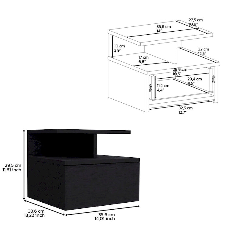 Floating Nightstand 12 H,Wall Mounted with Single Drawer and 2-Tier Shelf,for Bedroom,Closet,Entryway,College Dorm