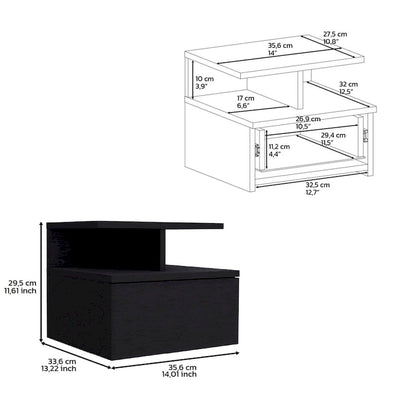 Floating Nightstand 12 H,Wall Mounted with Single Drawer and 2-Tier Shelf,for Bedroom,Closet,Entryway,College Dorm