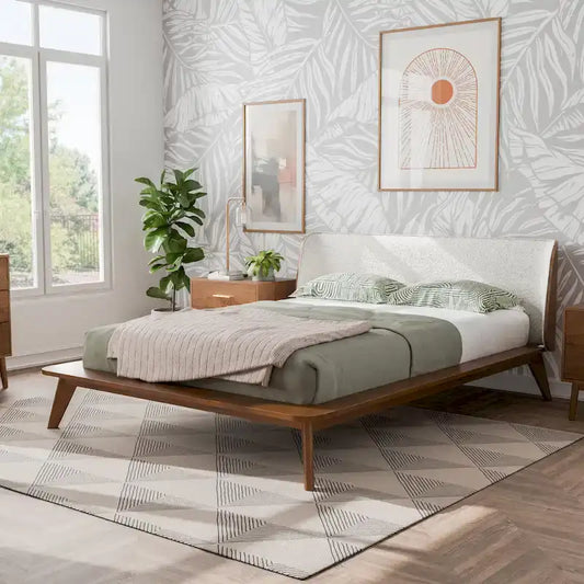 Furniture of America Beau Midcentury Boucle Wingback Low Profile Platform Bed